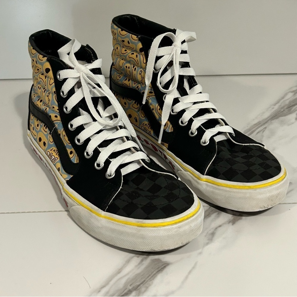 Vans Black and Yellow Patterned Custom High-Tops Size 8.5